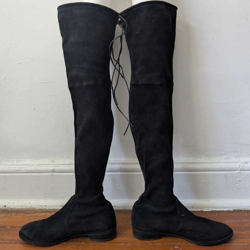 Stuart Weitzman Iconic Black Stretchable Suede Lowland Over-the-Knee Boots